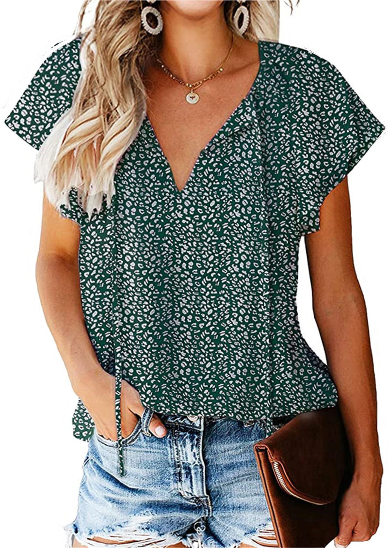 Floral Casual V-neck Chiffon Shirt Loose And Simple myETYN