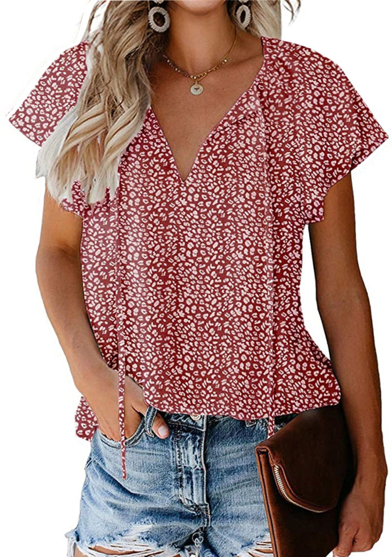 Floral Casual V-neck Chiffon Shirt Loose And Simple myETYN