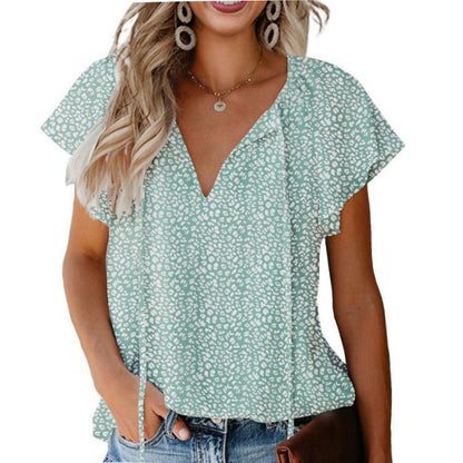 Floral Casual V-neck Chiffon Shirt Loose And Simple myETYN