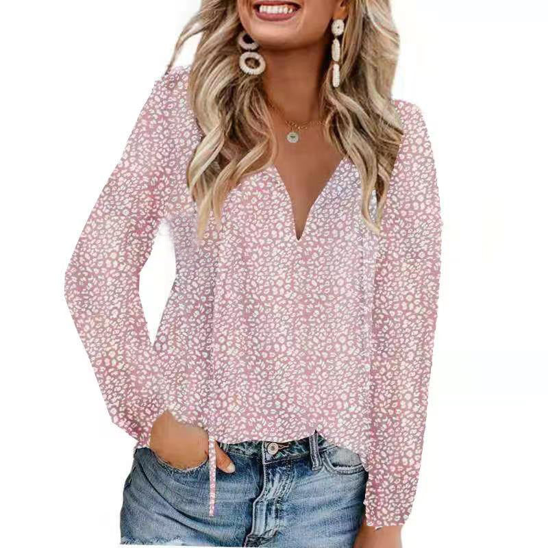 Floral Casual V-neck Chiffon Shirt Loose And Simple myETYN