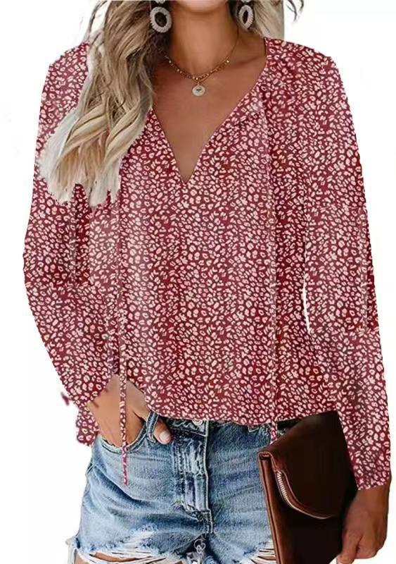 Floral Casual V-neck Chiffon Shirt Loose And Simple myETYN