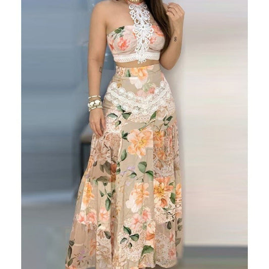 Floral Lace Hem Top & Skirt Sets Women myETYN