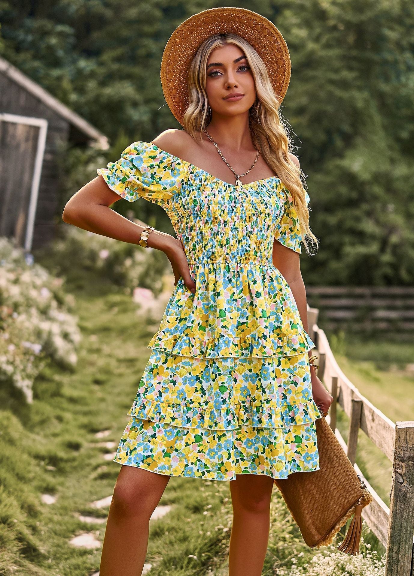 Floral Ruffle Summer Dress Short Sleeve Off Shoulder Mini Dress Beach myETYN