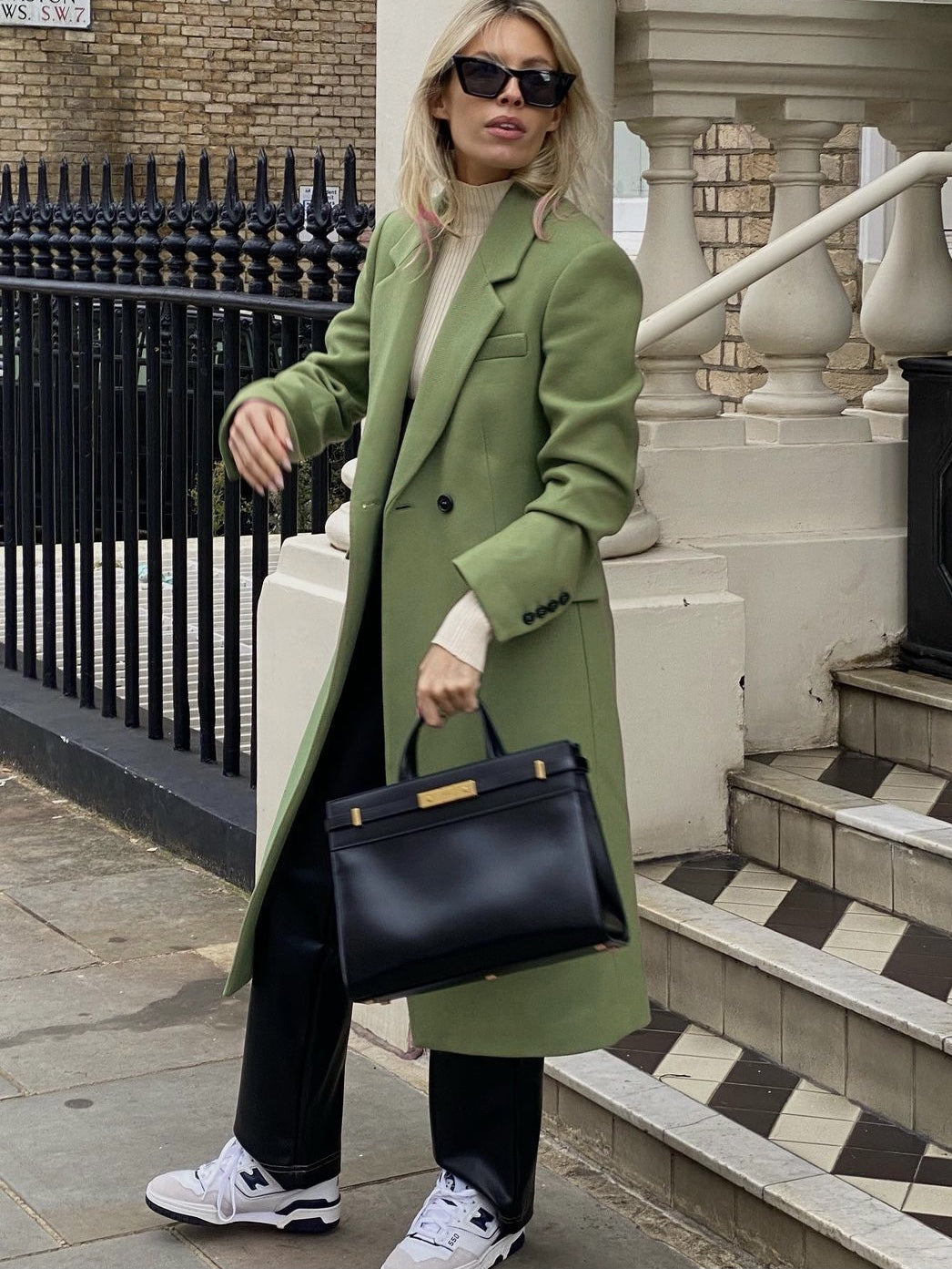 French High Sense Avocado Green Wool Coat myETYN