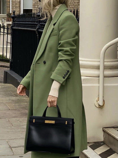 French High Sense Avocado Green Wool Coat myETYN