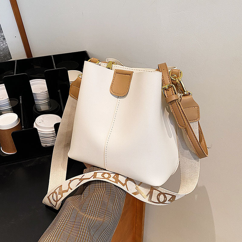 French Minority Design Simple Wide Shoulder Strap Bucket Bags Female myETYN