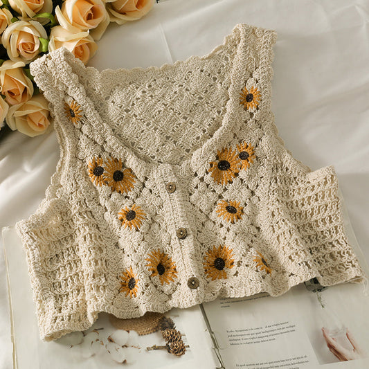 French Retro Careful Machine Knitted Vest Women's Design Short V-neck myETYN