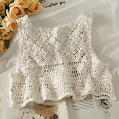 French Retro Careful Machine Knitted Vest Women's Design Short V-neck myETYN