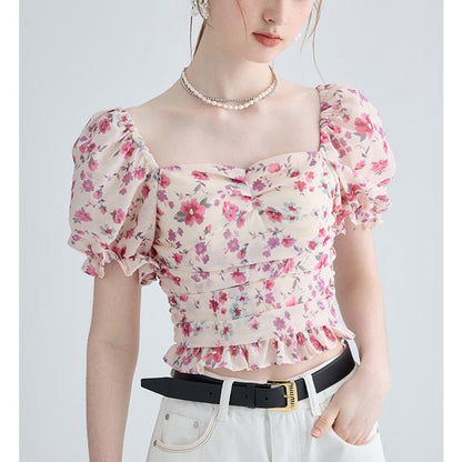 French Slim Floral Short Sleeved Shirt myETYN