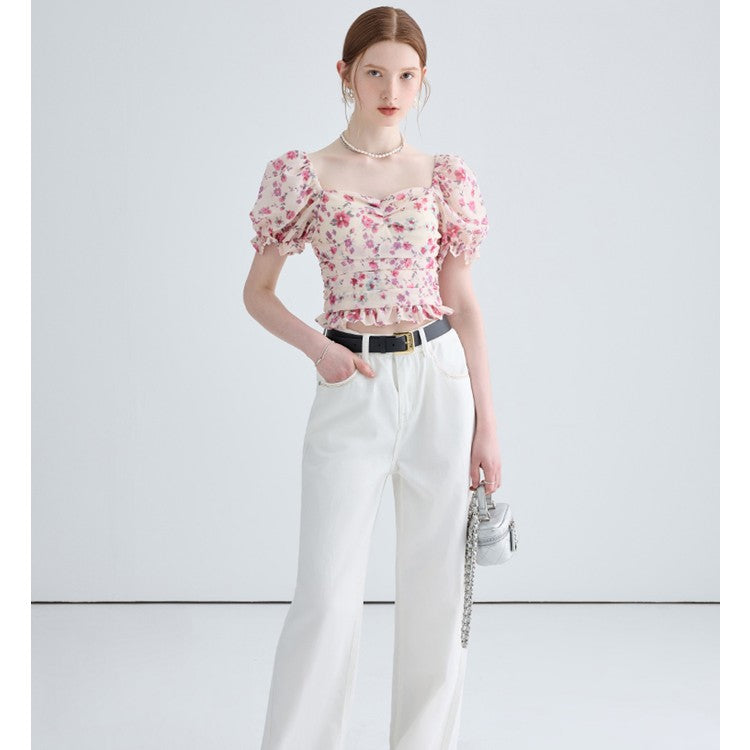 French Slim Floral Short Sleeved Shirt myETYN