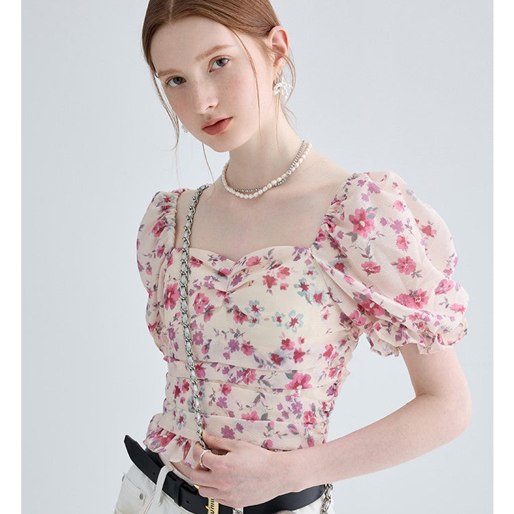 French Slim Floral Short Sleeved Shirt myETYN