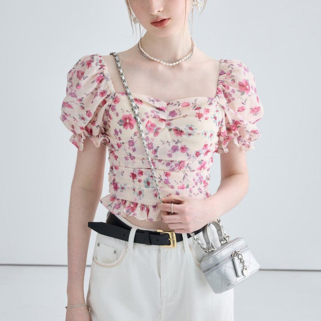 French Slim Floral Short Sleeved Shirt myETYN