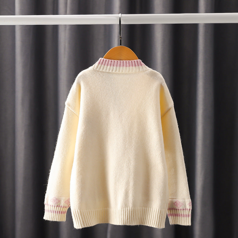 Girls Cardigan Embroidery Knit Sweater myETYN