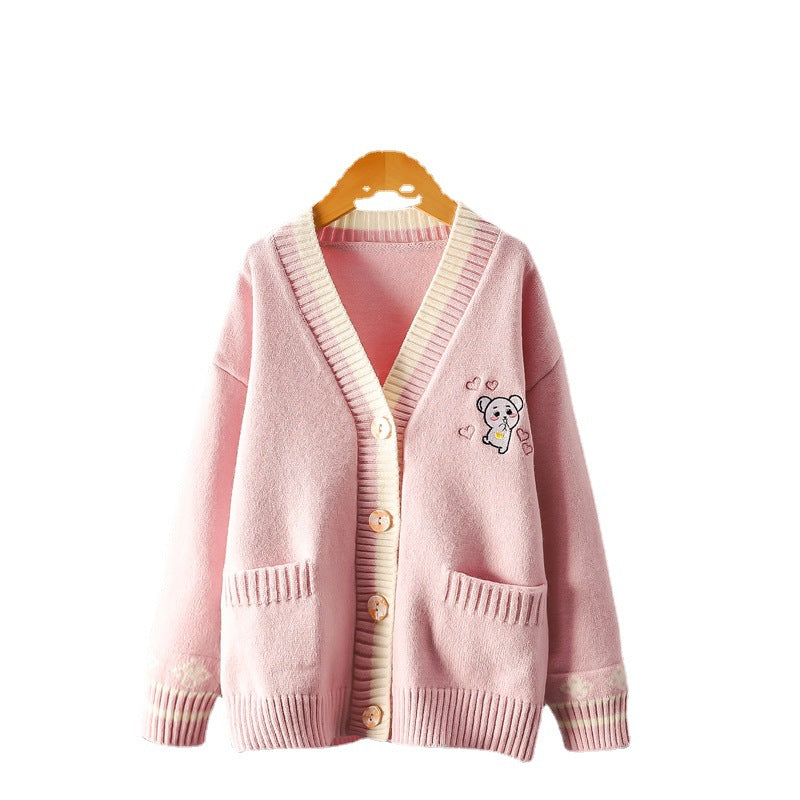 Girls Cardigan Embroidery Knit Sweater myETYN