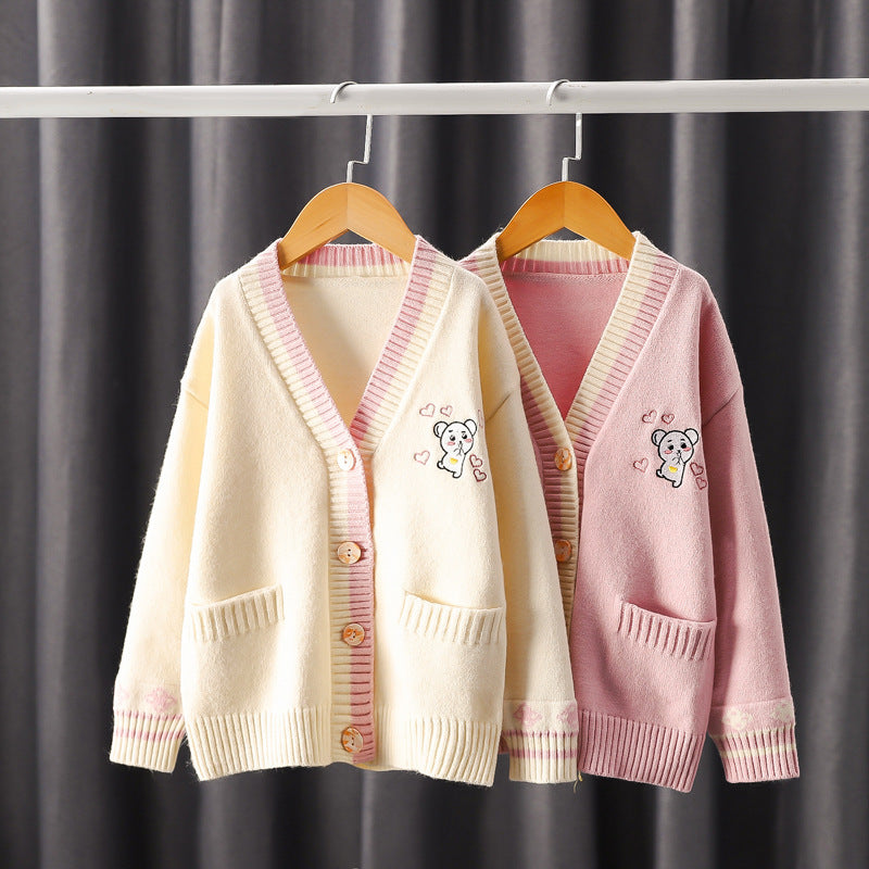 Girls Cardigan Embroidery Knit Sweater myETYN