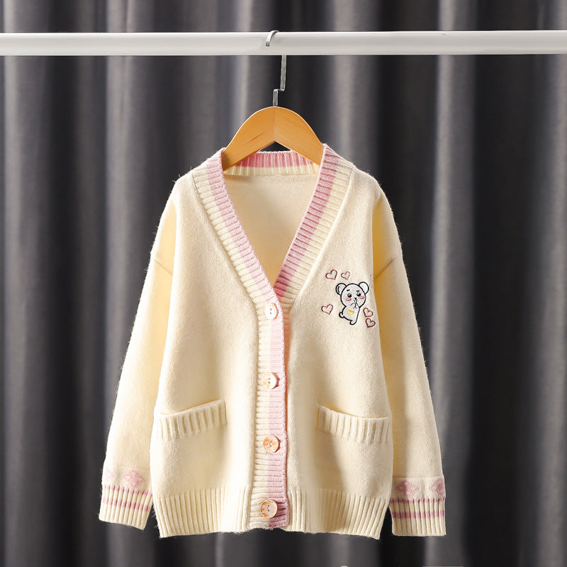 Girls Cardigan Embroidery Knit Sweater myETYN