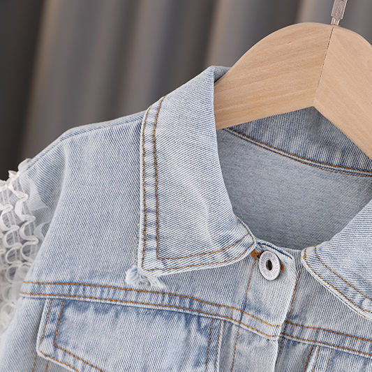 Girls' Denim Jacket With Polo Collar myETYN