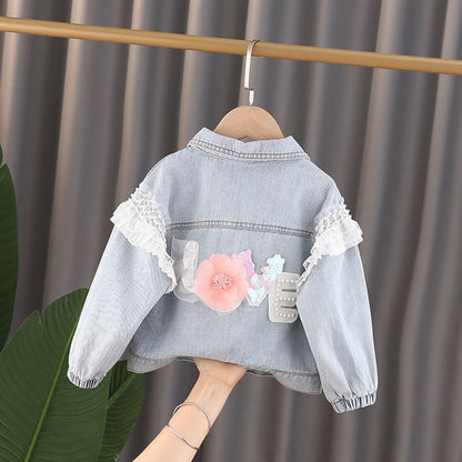 Girls' Denim Jacket With Polo Collar myETYN