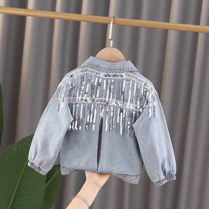 Girls' Denim Jacket With Polo Collar myETYN