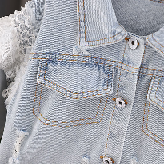 Girls' Denim Jacket With Polo Collar myETYN