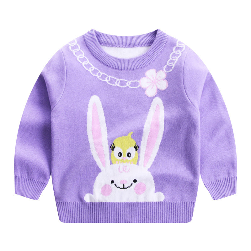 Girls' Knitted Sweater Duck Duck Rabbit Rabbit Cotton Double Layer Warm Sweater Base myETYN