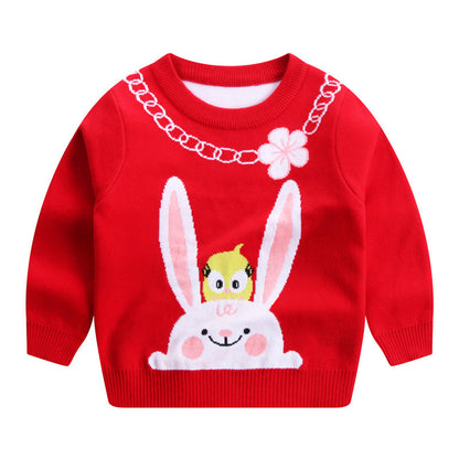 Girls' Knitted Sweater Duck Duck Rabbit Rabbit Cotton Double Layer Warm Sweater Base myETYN