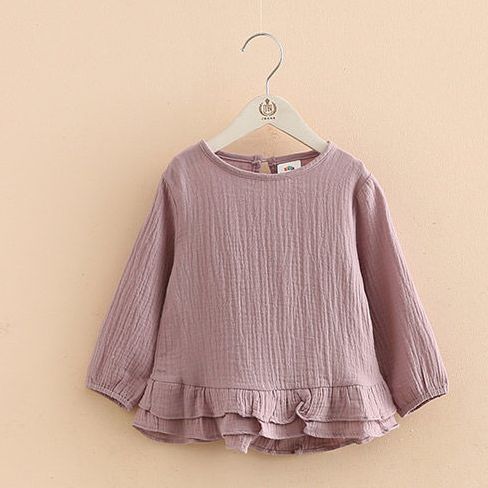 Girls' Ruffle Cotton Linen Long Sleeved T-shirt myETYN