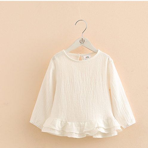 Girls' Ruffle Cotton Linen Long Sleeved T-shirt myETYN