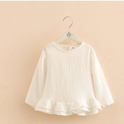 Girls' Ruffle Cotton Linen Long Sleeved T-shirt myETYN