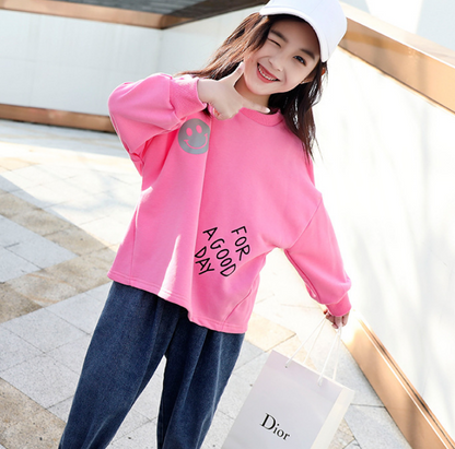 Girls Sweater 2021 Spring New Korean version of the big boy cotton loose shirt children's sweater tide myETYN