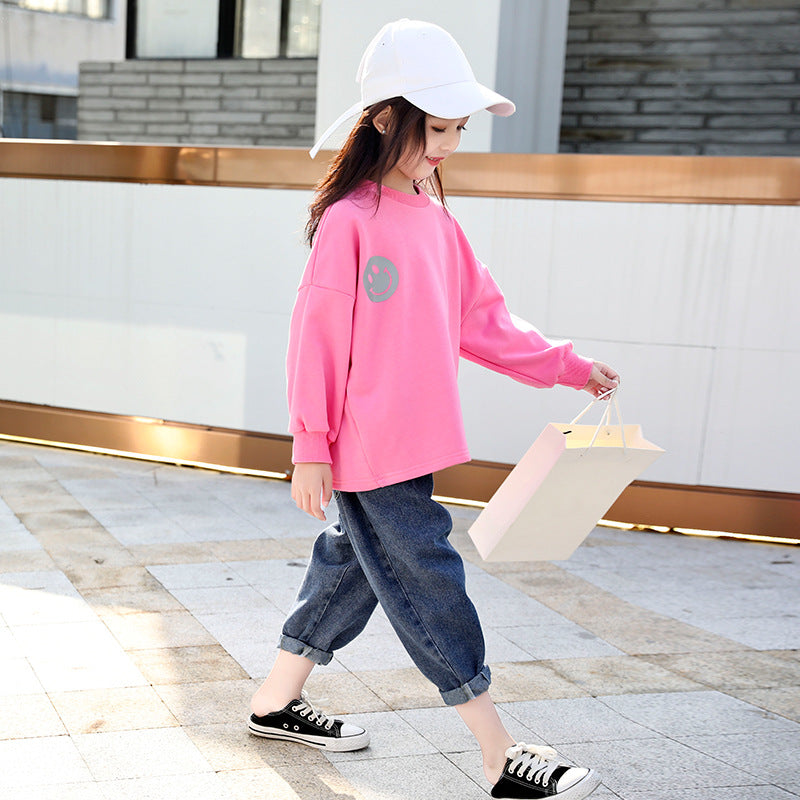 Girls Sweater 2021 Spring New Korean version of the big boy cotton loose shirt children's sweater tide myETYN