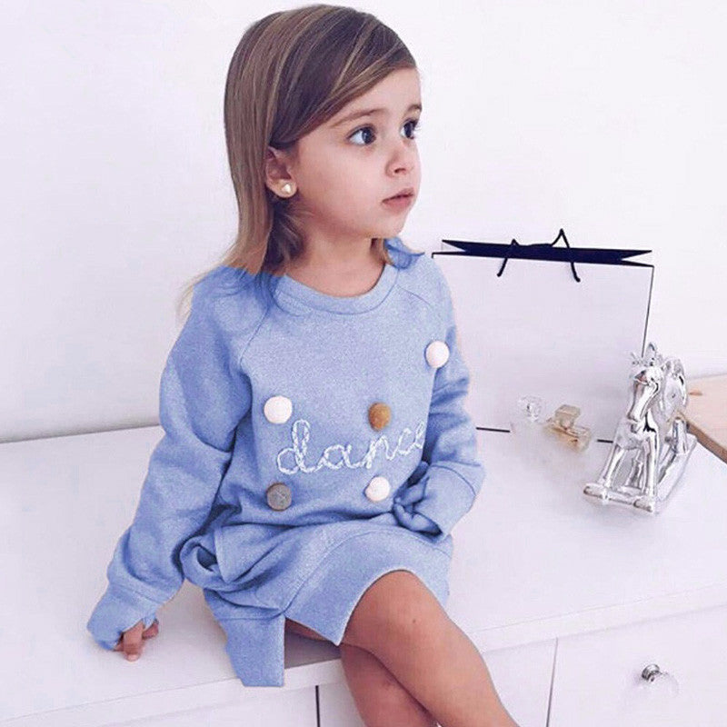 Girls dress long sleeve letter ball sweater myETYN