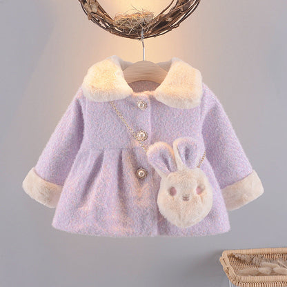 Girls' single-breasted western furry lapel coat myETYN