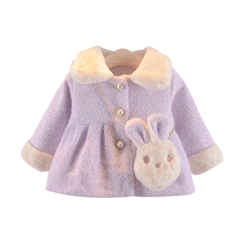 Girls' single-breasted western furry lapel coat myETYN