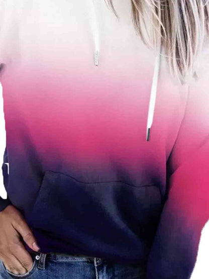 Gradient Drawstring Long Sleeve Hoodie myETYN