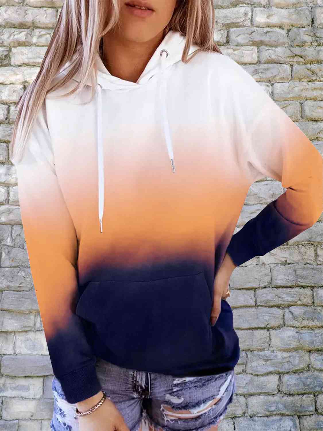 Gradient Drawstring Long Sleeve Hoodie myETYN