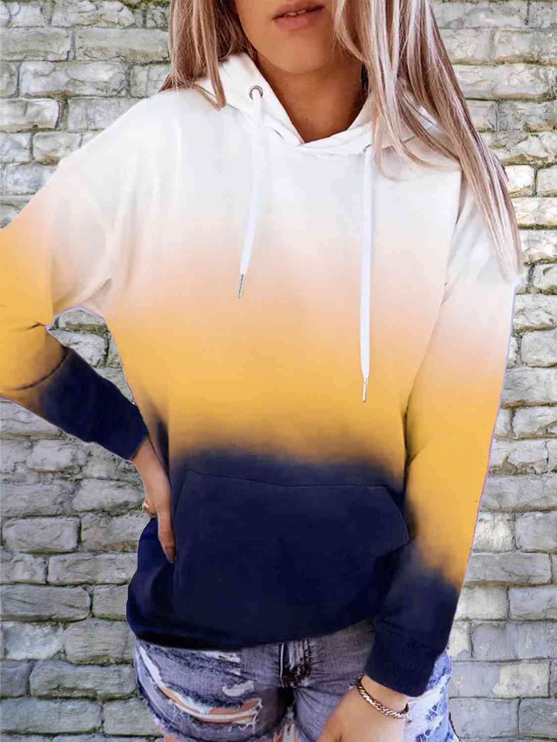 Gradient Drawstring Long Sleeve Hoodie myETYN