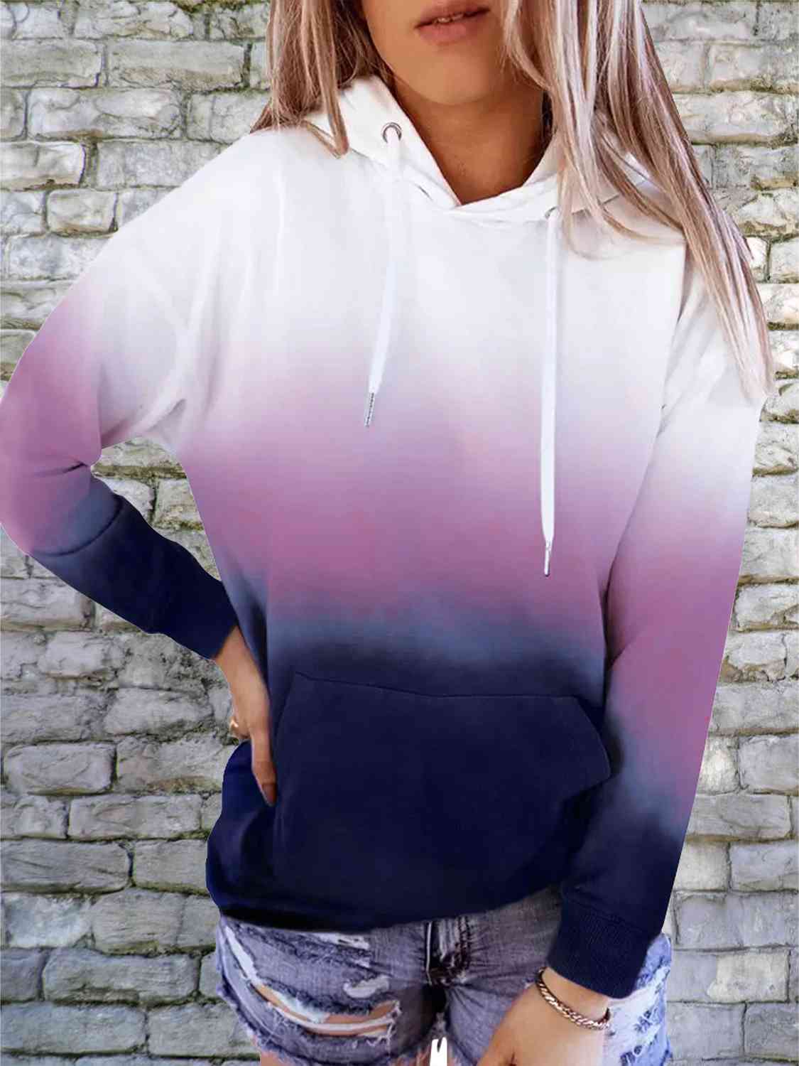 Gradient Drawstring Long Sleeve Hoodie myETYN