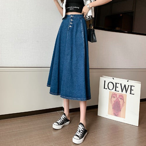 Half-Length Skirt Women's Spring New Loose And Thin Breasted Pleated Skirt myETYN