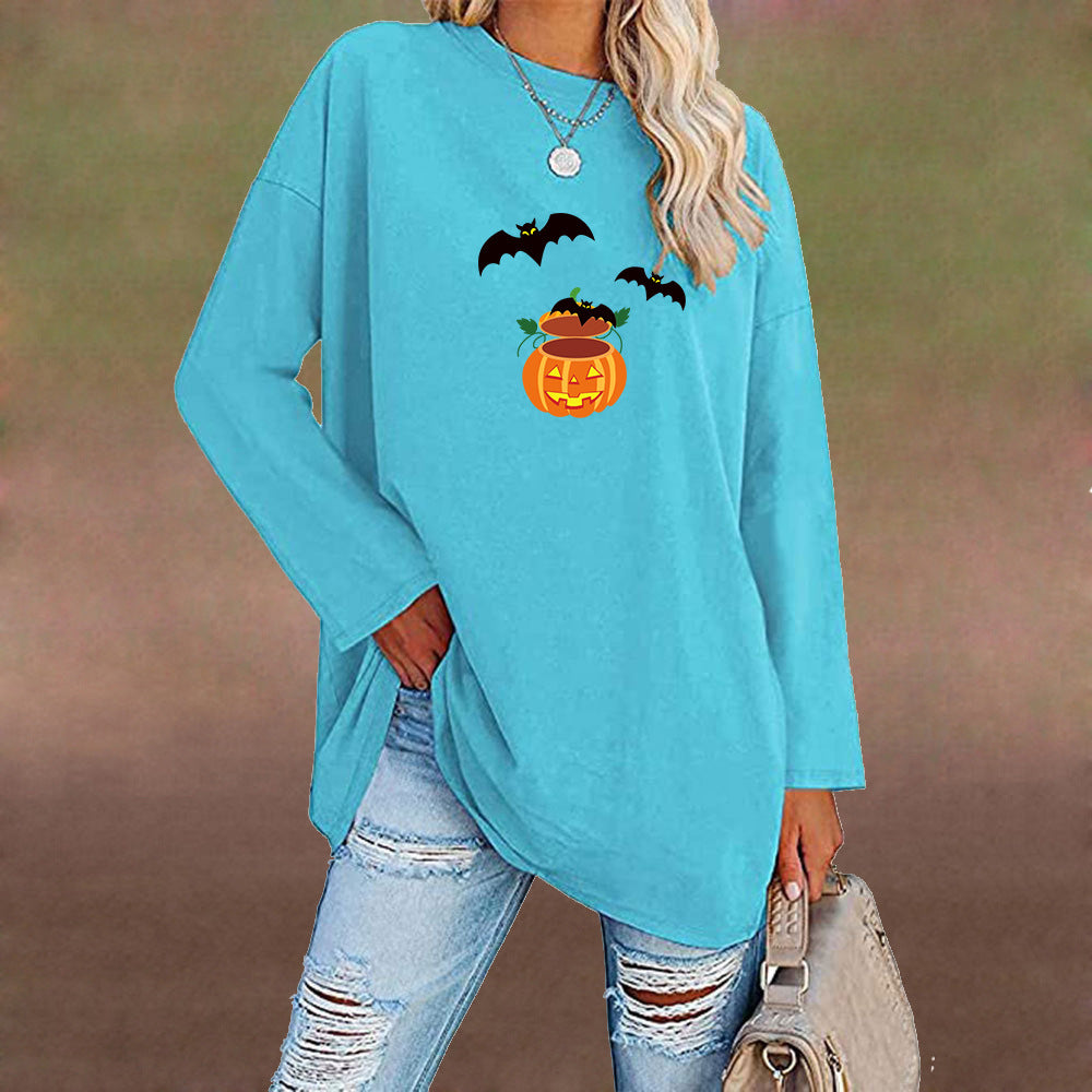 Halloween Bat Printed Crew Neck Top myETYN