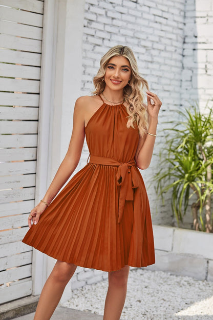 Halter Strapless Dresses For Women Solid Pleated Skirt Summer Beach Sundress myETYN