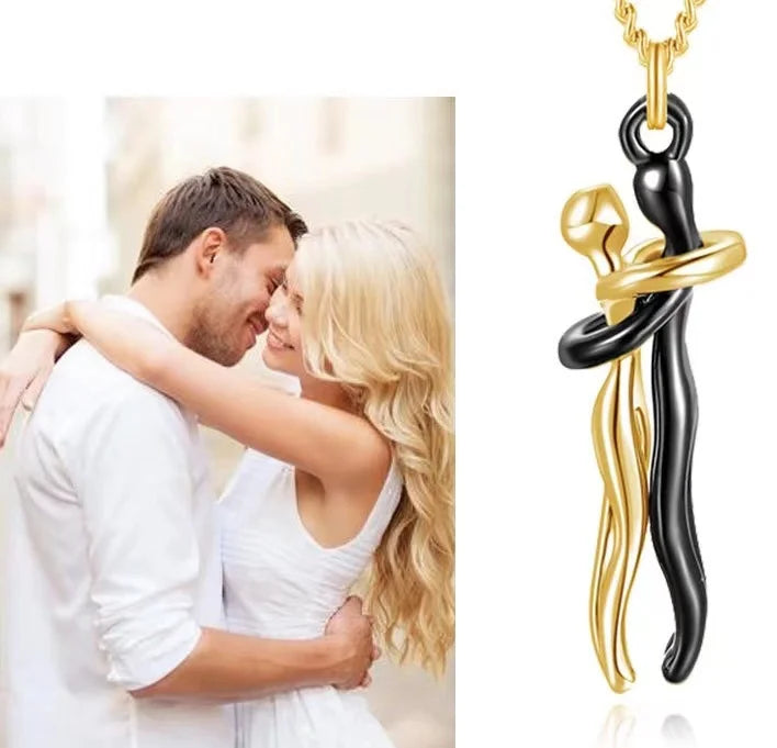 Couple Hugging Pendant Necklace Romantic Love Witness Jewelry Valentine's Day Collection Anniversary Couple Necklace Gift Hug