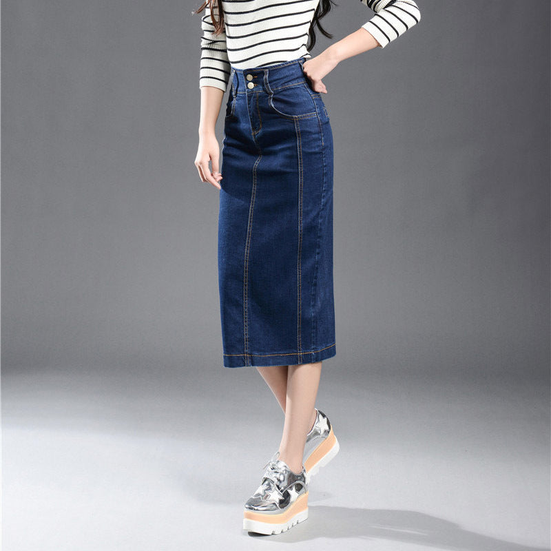 High Stretch Mid-length Hip Slit One-step Skirt With High Waist myETYN