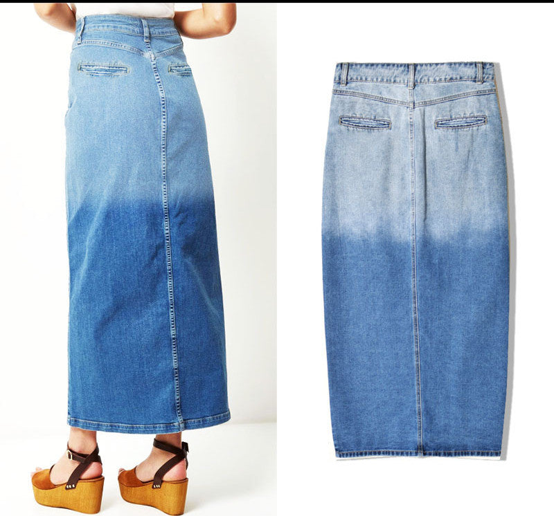 High Waist Split Long Washed Denim Skirt myETYN