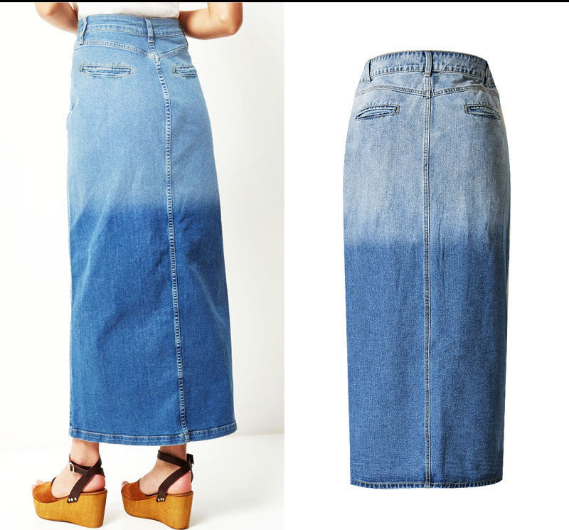 High Waist Split Long Washed Denim Skirt myETYN