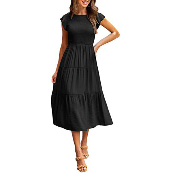 Holiday Style High Waist Dresses Summer Ruffled Sleeve A-line Beach Dress myETYN