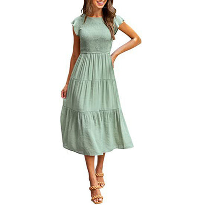 Holiday Style High Waist Dresses Summer Ruffled Sleeve A-line Beach Dress myETYN