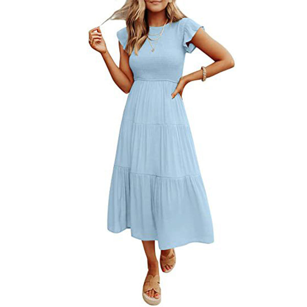 Holiday Style High Waist Dresses Summer Ruffled Sleeve A-line Beach Dress myETYN