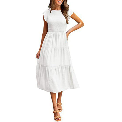 Holiday Style High Waist Dresses Summer Ruffled Sleeve A-line Beach Dress myETYN