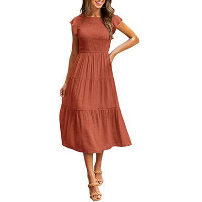 Holiday Style High Waist Dresses Summer Ruffled Sleeve A-line Beach Dress myETYN